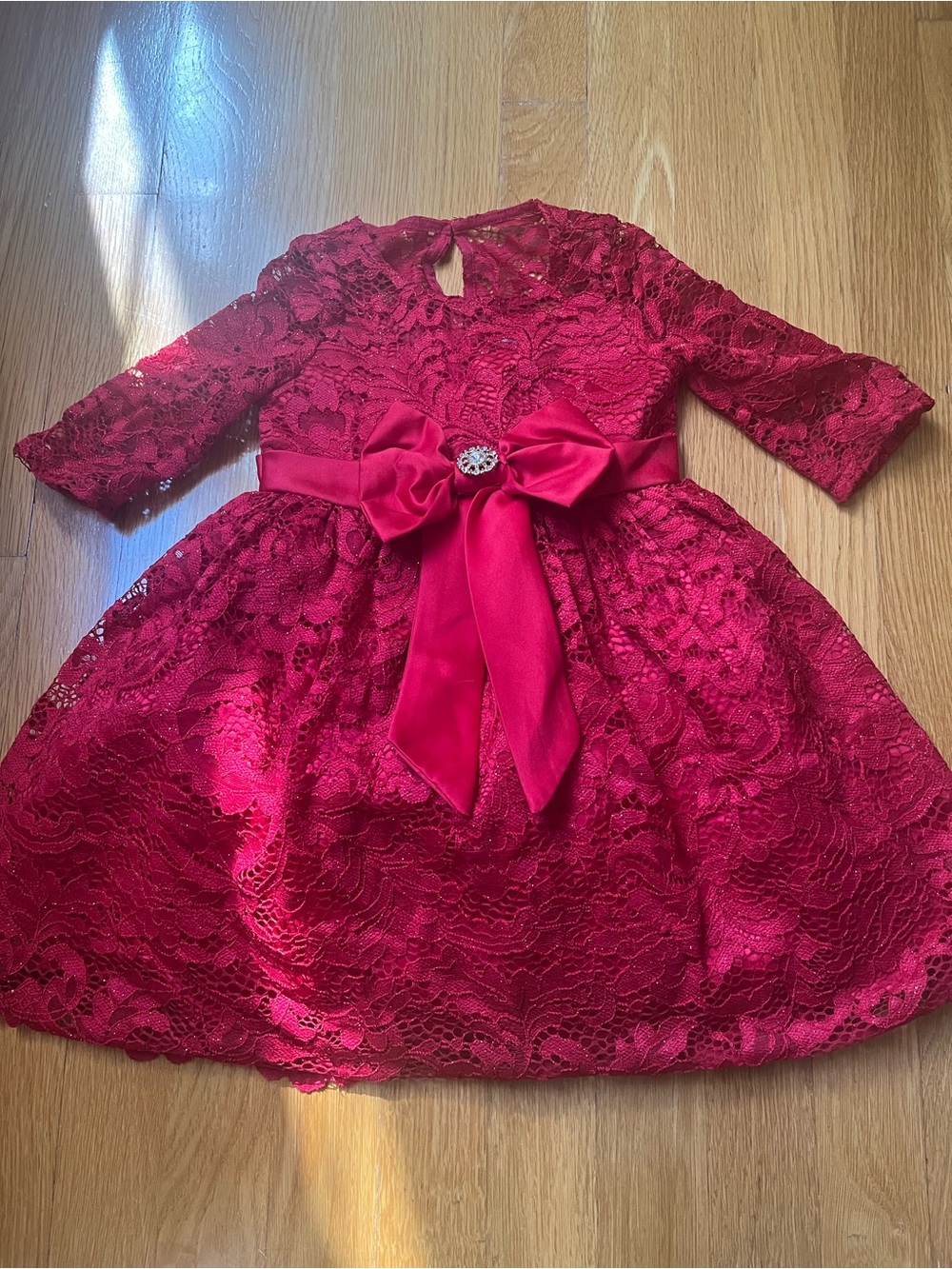 Rare Editions Red Lace Bow Party Dress for Girls Size 3T